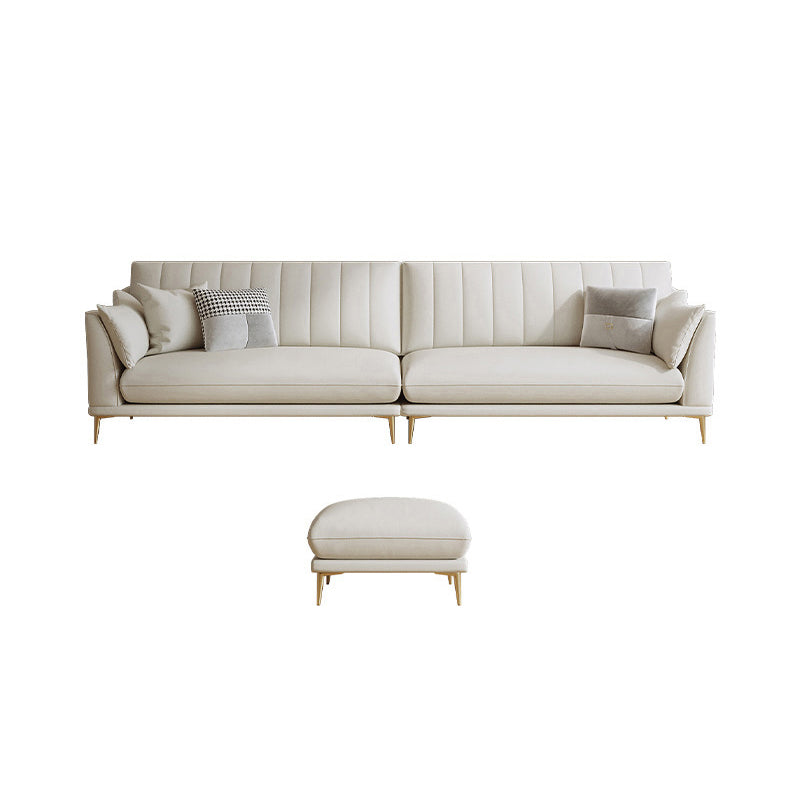 Contemporary Channel Back Faux Leather Sloped Arms Sofa/Sectionals,Ivory Clearhalo 'furn' 'furn_sectionals' 'Furniture' 'Living Room Furniture' 'Sectionals' 5304343