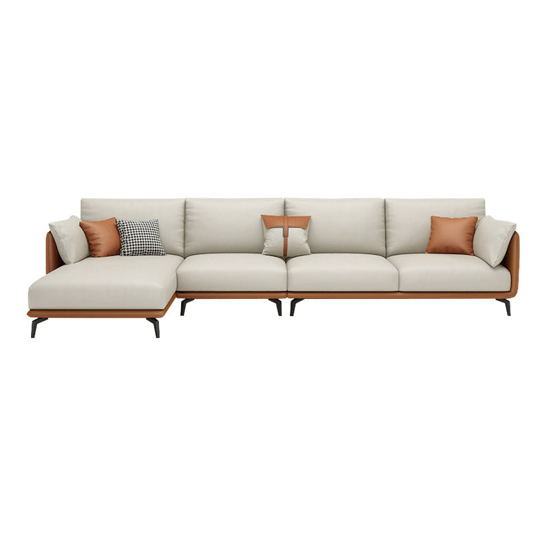 Scandinavian Beige Removable Cushions Faux Leather Straight Arm Sofa/Sectionals
