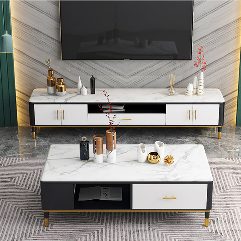 Glam Style TV Stand Stone White Color Open Rangement TV Console avec étagères