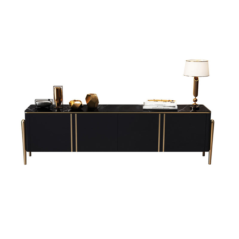 Glass Enclosed Storage TV Stand Luxury Rectangle TV Cabinet with Doors 83"L x 18"W x 22"H Black Stone Clearhalo 'furn' 'furn_tv_stands_entertainment_centers' 'Furniture' 'Living Room Furniture' 'TV Stands & Entertainment Centers' 'TV Stands & Media Storage Furniture' 'tv_stands_entertainment_centers' 5305561