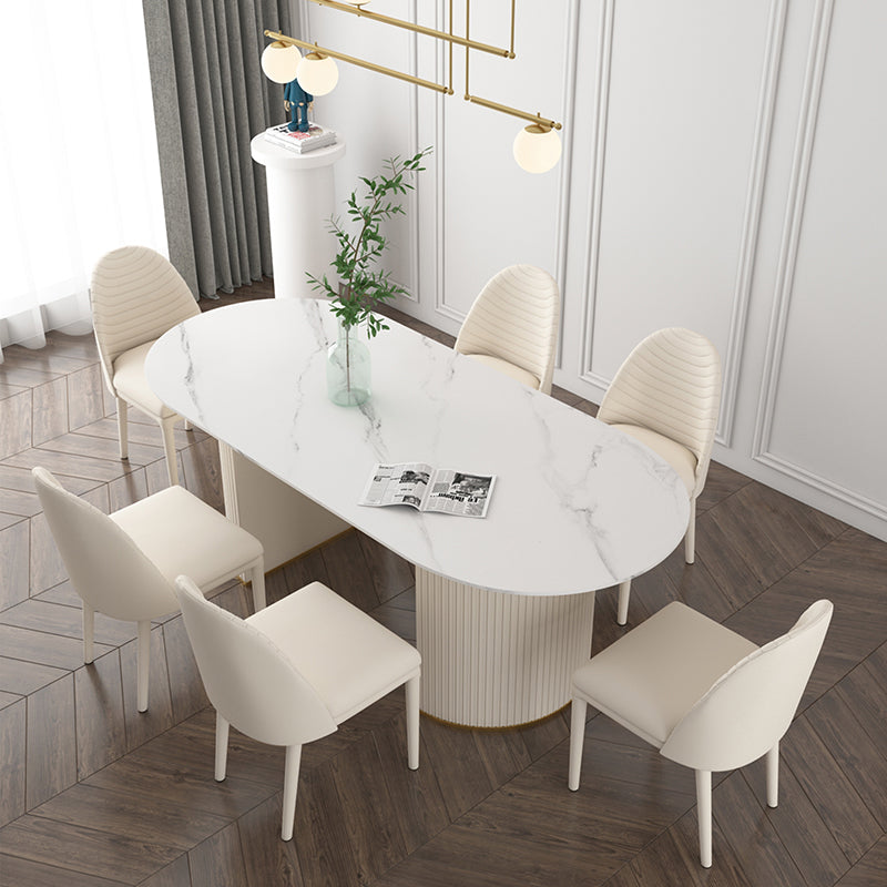 Traditional Luxury Dining Table Oval Dining Table with Double Pedestal Base White Without Chairs Clearhalo 'Dining Tables & Seating' 'Dining Tables' 'dining_table' 'furn' 'furn_dining_table' 'Furniture' 'Kitchen & Dining Furniture' 5309473