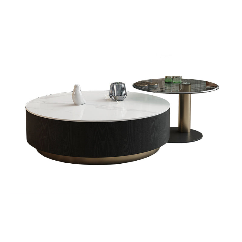 Round Stone Top Coffee Table Mid-Century Modern Cocktail Table