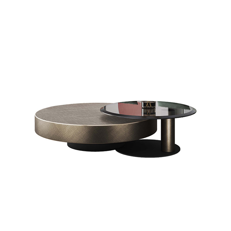 Mid-Century Modern Round Coffee Table Metal Cocktail Table in Distressed Finish