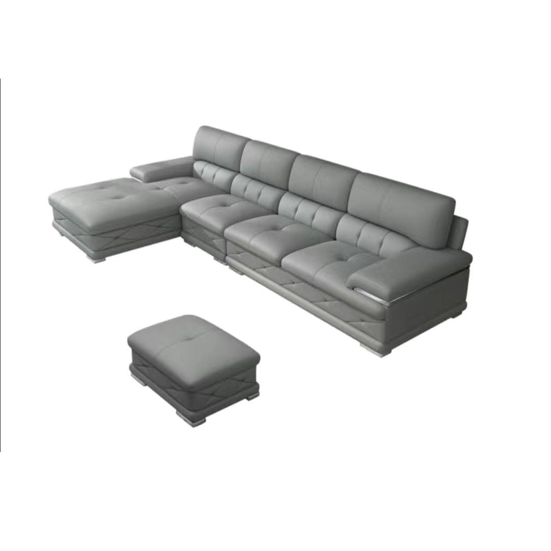 Divano in pelle genuina e chaise moderna moderna cuscino trapuntato di divano