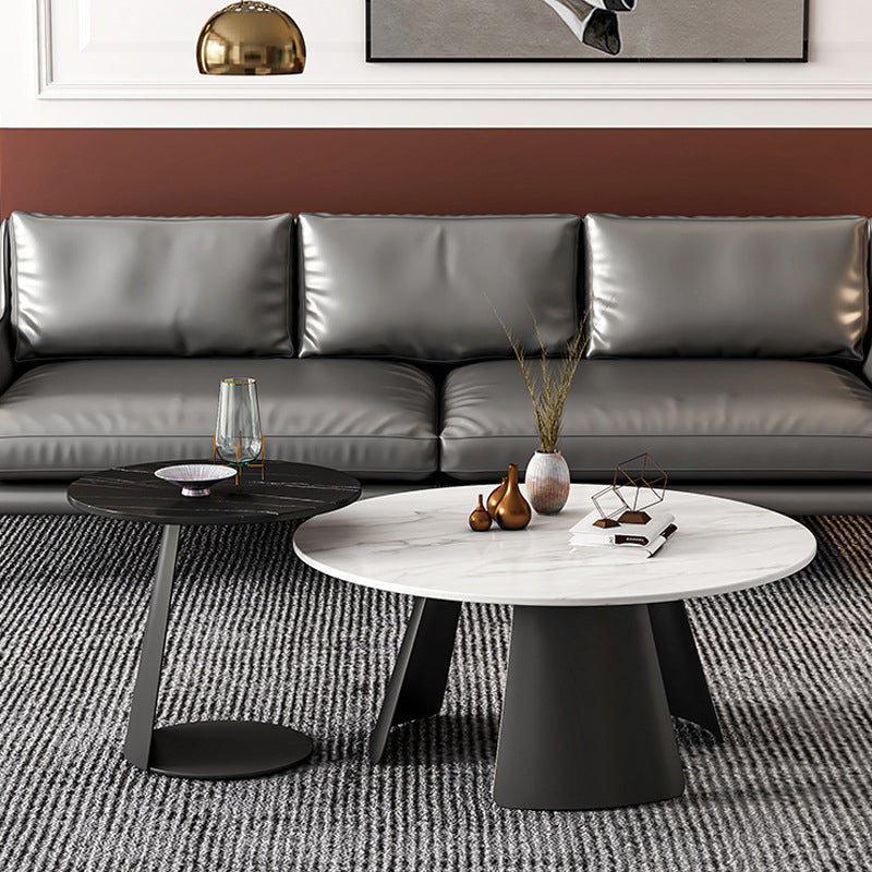 Pedestal Coffee Table Contemporary Round Cocktail Table in Black/White