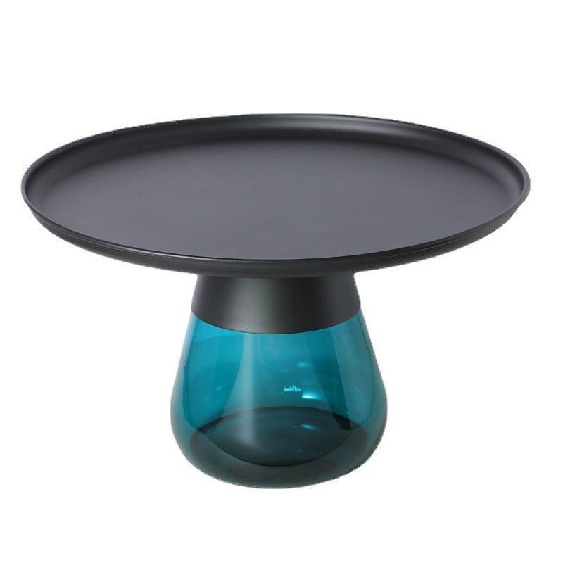 Mesa de café redonda de la base de vidrio de la bandeja de metal moderna de mediados de siglo