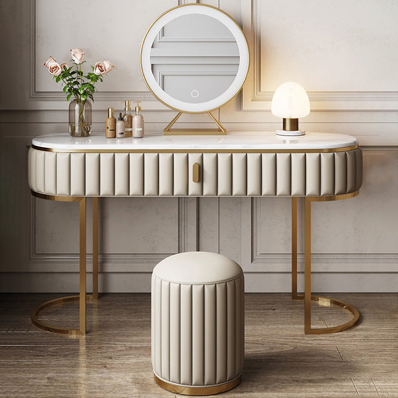 Bedroom Glam Metallic Cream Standing Vanity Dressing Table Set