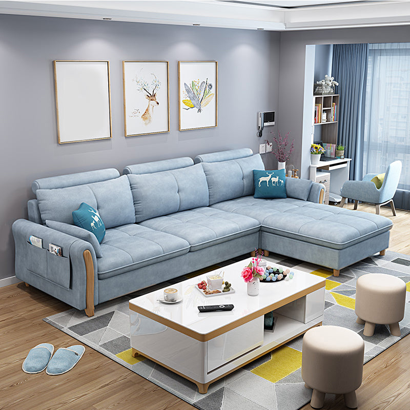 Faux Leather and Linen Pillow Top Arm L-Shape Furniture Sectionals