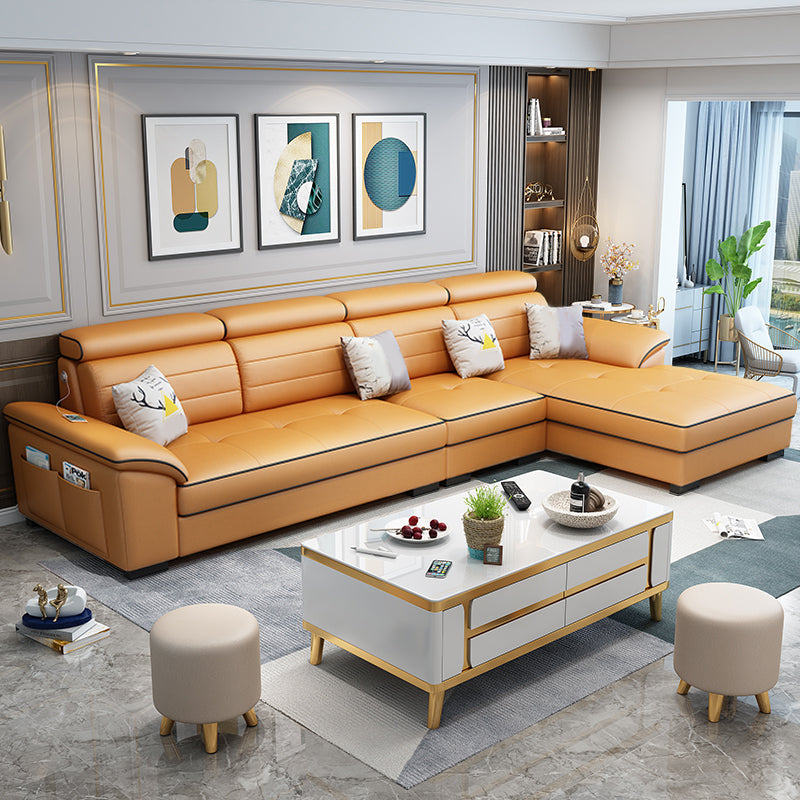 Sezioni mobili a forma di l di lino contemporanee e in pelle finta