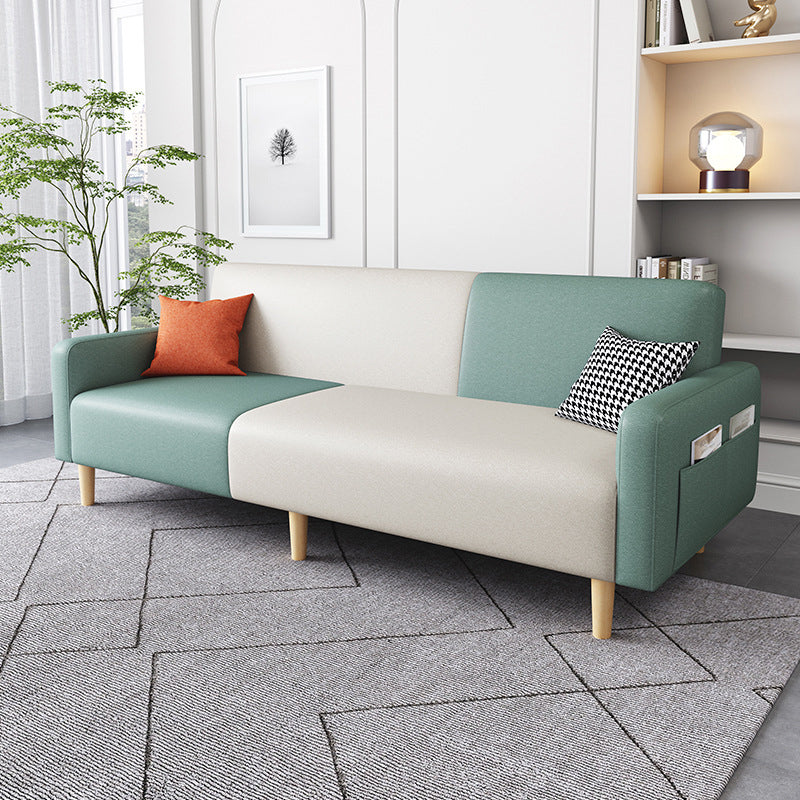 Contemporary Square Arm Sofa Couch Faux Leather/Linen Settee Couch Green-White Faux Leather Clearhalo 'furn' 'furn_sofas' 'Furniture' 'Living Room Furniture' 'Sofa' 'sofas' 5313624