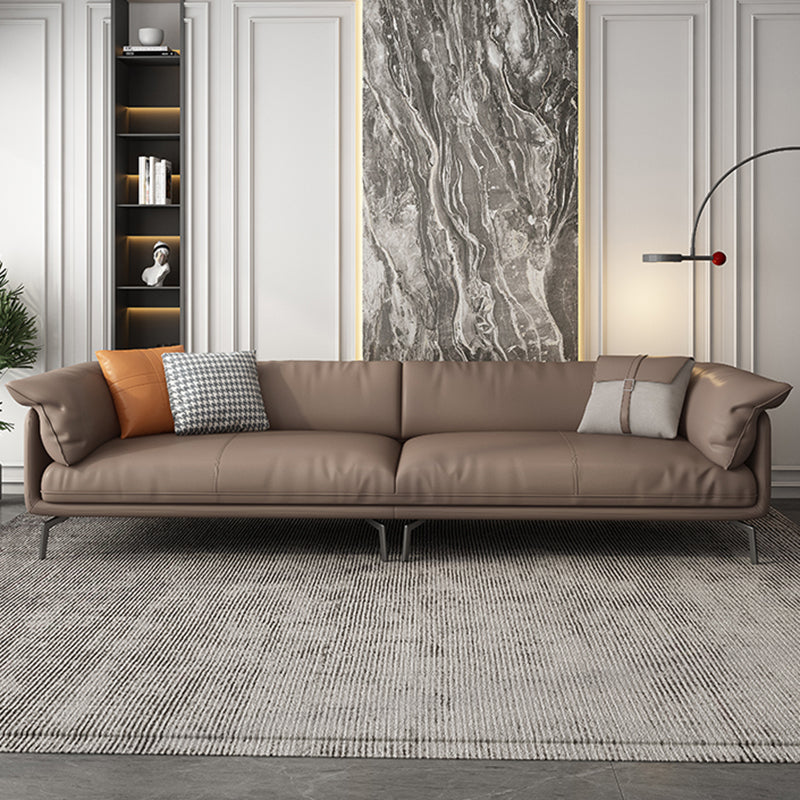 Stationary Stain Resistant Genuine Leather Living Room Pillow Top Arm Sofa 140"L x 37"W x 33"H Sponge Clearhalo 'furn' 'furn_sofas' 'Furniture' 'Living Room Furniture' 'Sofa' 'sofas' 5314133