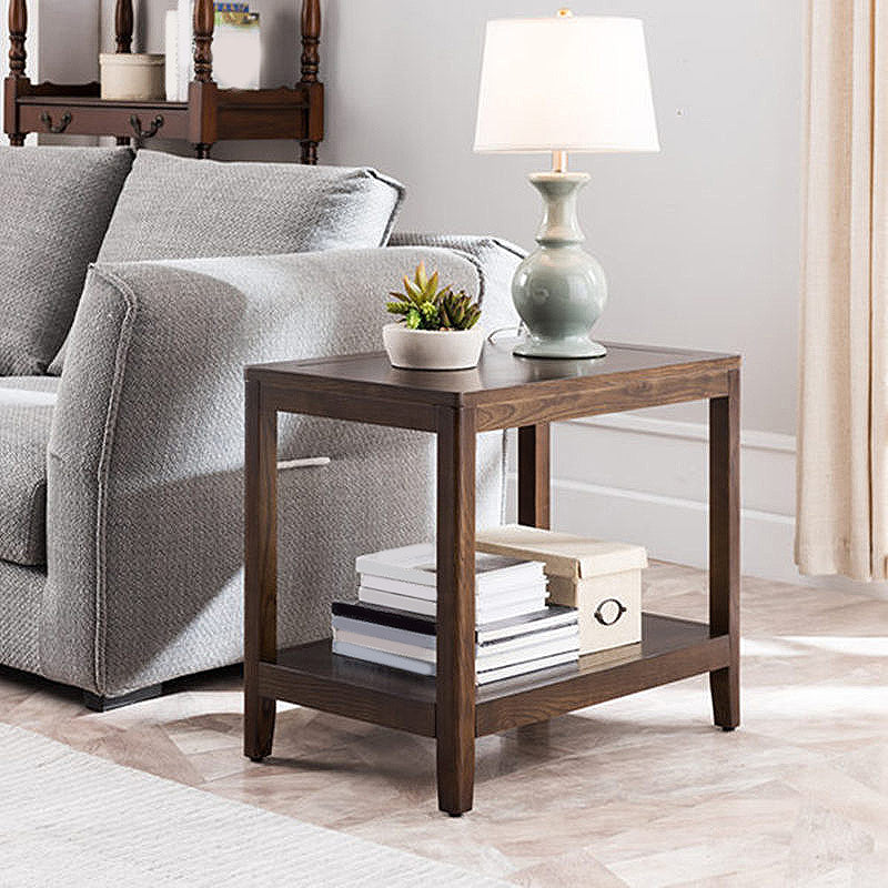 23.6"Tall Table Square End Contemporary Wood Side Table with Shelf for Living Room