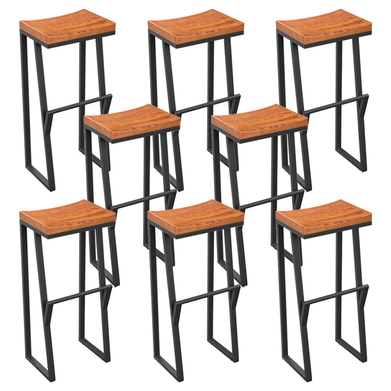 Industrial Wood Top Barstool Iron Sled Pedestal Bar Stool for Indoor