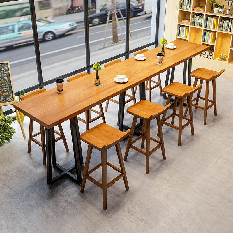 Industrial 1/9 Pieces Bar Table Set Rectangle Pine Wood Counter Table with High Stools 9 Pieces: Table, 8 Chairs Clearhalo 'Bar Furniture' 'furn' 'furn_home_bar_bar_sets' 'Furniture' 'Home Bars & Bar Sets' 'home_bar_bar_sets' 'Kitchen & Dining Furniture' 5320126