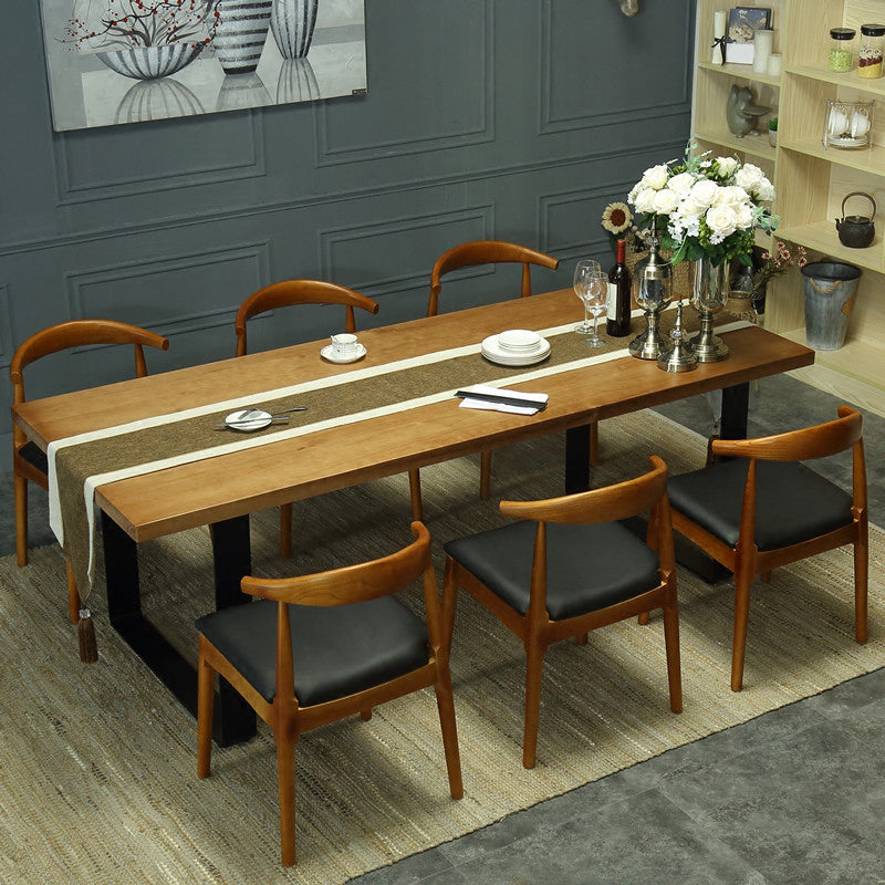 Indoor Industrial Dinette Set 1/2/5/7 Pieces Solid Wood and Metal Table Set 7 Pieces: Table, 6 Chairs Clearhalo 'Dining Room Sets' 'Dining Tables & Seating' 'dining_room_set' 'furn' 'furn_dining_room_set' 'Furniture' 'Kitchen & Dining Furniture' 5320312