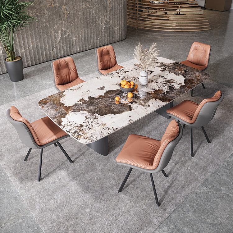 Sintered Stone Dining Table Set 1/4/5/7 Pieces Rectangle Contemporary Dining Set 7 Pieces: Table, 6 Chairs Clearhalo 'Dining Room Sets' 'Dining Tables & Seating' 'dining_room_set' 'furn' 'furn_dining_room_set' 'Furniture' 'Kitchen & Dining Furniture' 5320341