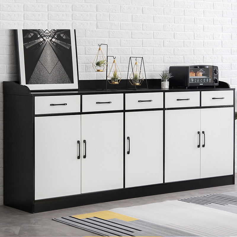 Modern Style Server Imitation Wood Sideboard with Door and Drawer for Dining Room 79"L x 16"W x 35"H Black-White Clearhalo 'buffet_sideboard' 'Buffets & Sideboards' 'furn' 'furn_buffet_sideboard' 'Furniture' 'Kitchen & Dining Furniture' 5321454