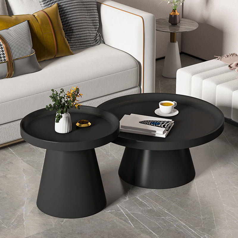 ラウンドトレイトップコーヒーテーブルメタルブラック/ホワイトカクテルテーブル
