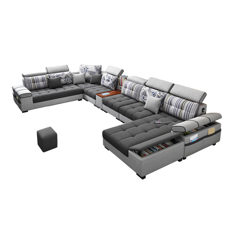 Modular Contemporary Faux Leather and Linen Furniture Sectionals