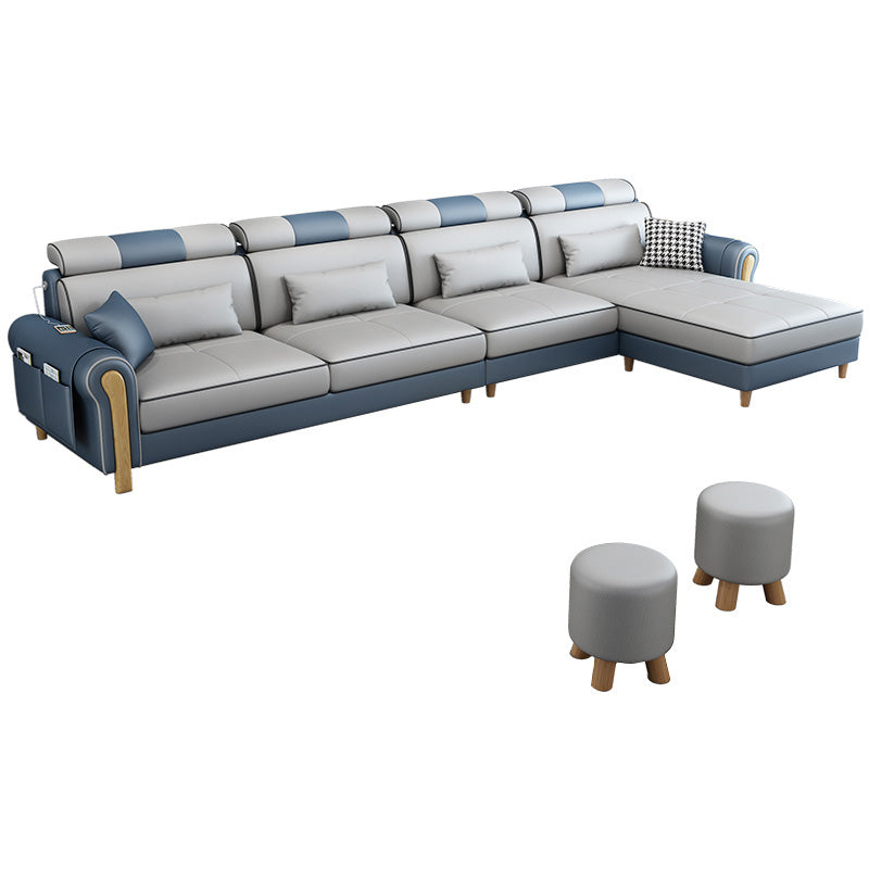 Contemporary Faux Leather and Velvet L-Shape Furniture Sectionals