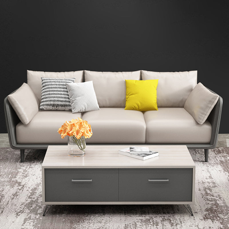 Sofá de asentamiento de brazo cuadrado de cuero sintético resistente a las manchas con almohadas