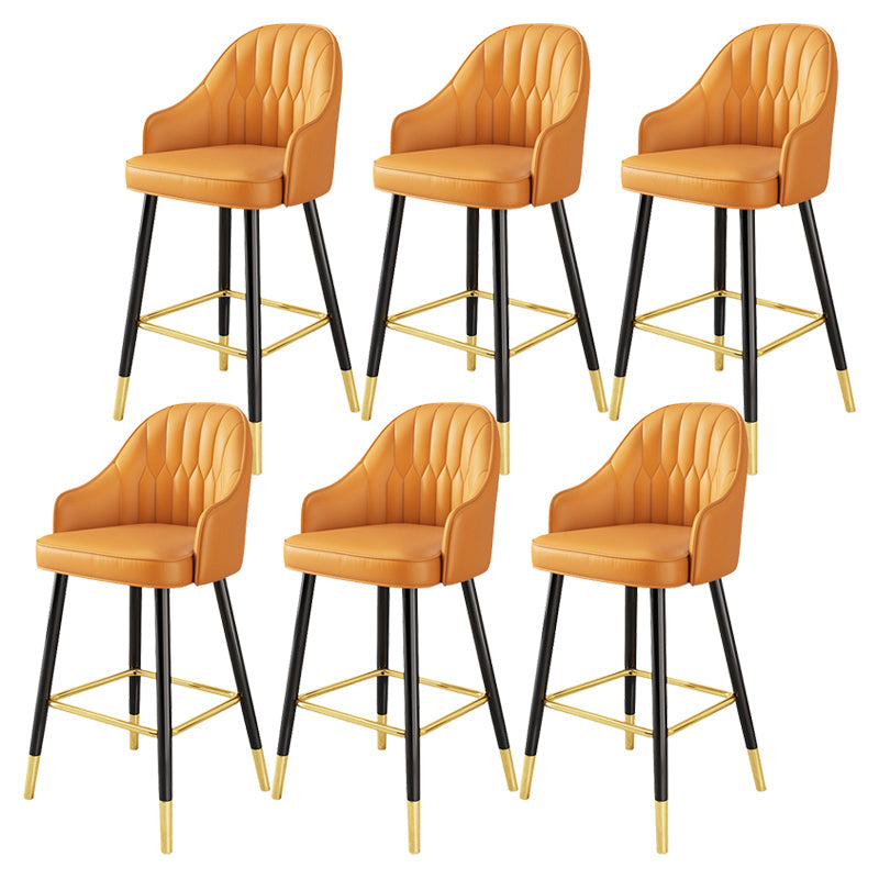 Leather Seat Barstool Nordic Style Iron Pedestal Bar Stool for Dining Room Orange 6 Piece Set Clearhalo 'Bar Furniture' 'Bar Stools' 'bar_stools' 'furn' 'furn_bar_stools' 'Furniture' 'Kitchen & Dining Furniture' 5331599