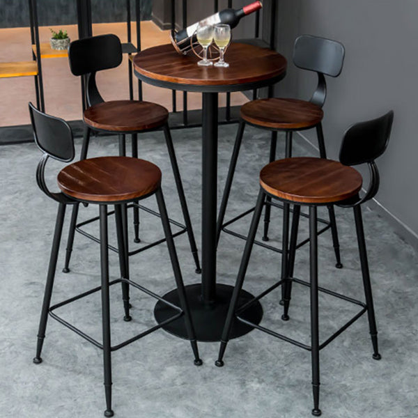 Industrial 1/3/5 Pieces Bar Table Set Round Pine Wood Counter Table with High Stools 5 Pieces: Table, 4 Brown Chairs Clearhalo 'Bar Furniture' 'furn' 'furn_home_bar_bar_sets' 'Furniture' 'Home Bars & Bar Sets' 'home_bar_bar_sets' 'Kitchen & Dining Furniture' 5331751