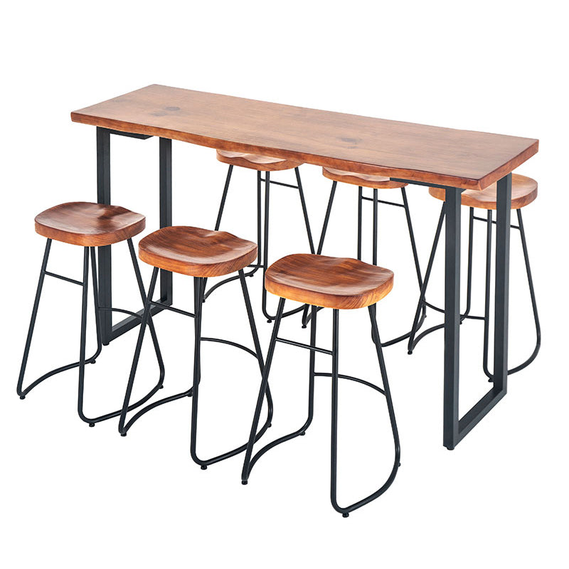 Mesa de barra de madera maciza rectángulo de lujo Juego de 1/7 piezas de mesa con taburetes sin espalda