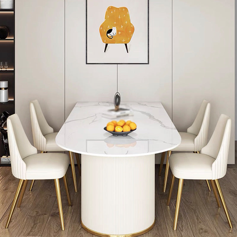 フリーフォームホワイトダイニングテーブル焼結ストーンテーブル二重台座の贅沢