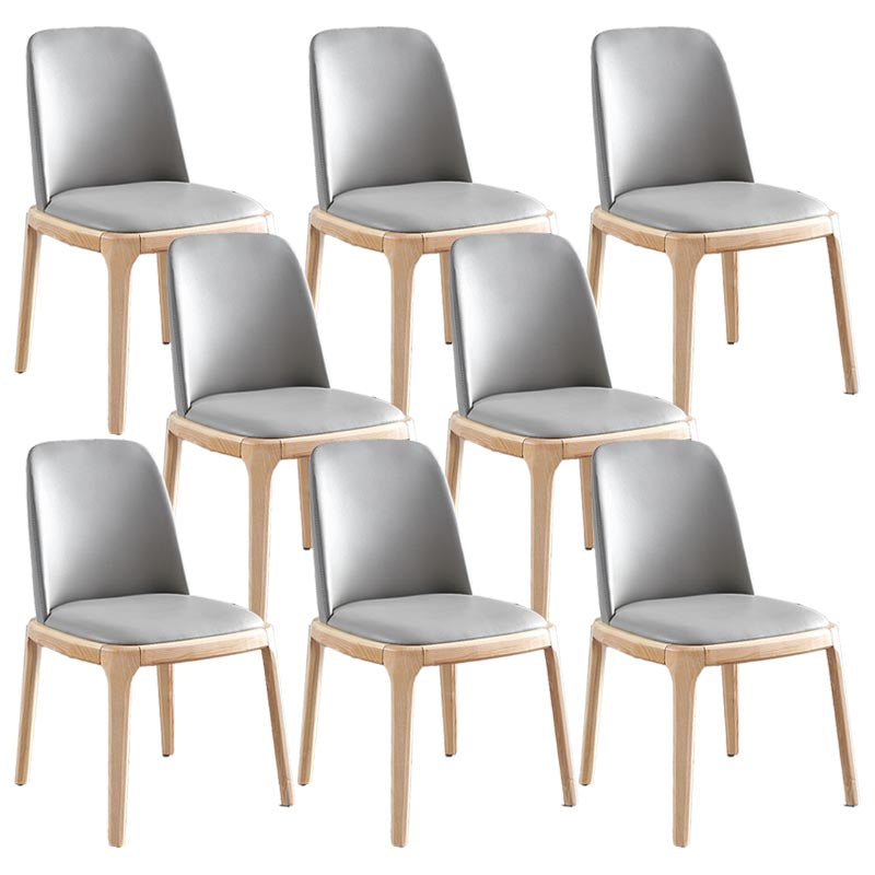 Contemporary Side Chair Leather Dining Chair with Solid Wood Legs