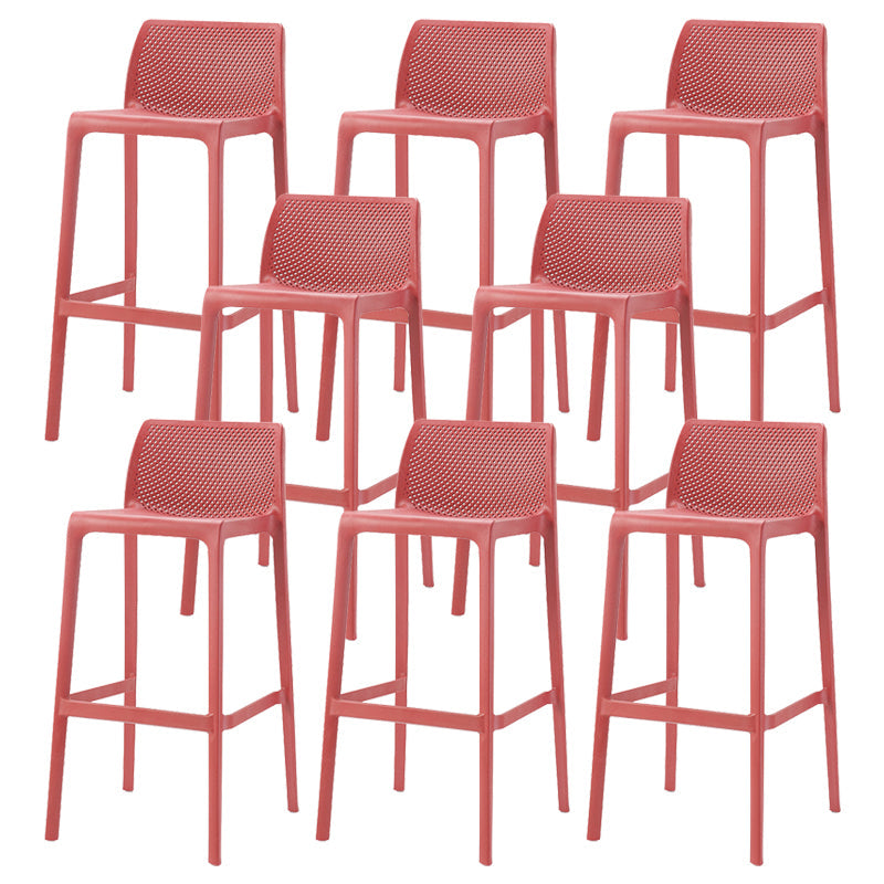 Nordic Simple Stackable Bar-stool Plastic Counter Bar Stool for Home Red 8 Piece Set Bar Stool(30"H) Clearhalo 'Bar Furniture' 'Bar Stools' 'bar_stools' 'furn' 'furn_bar_stools' 'Furniture' 'Kitchen & Dining Furniture' 5338471
