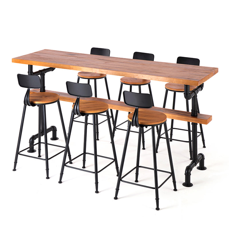 Mesa de barra de madera maciza rectángulo industrial Juego de mesa de 1/7 piezas de mostrador con taburetes altos