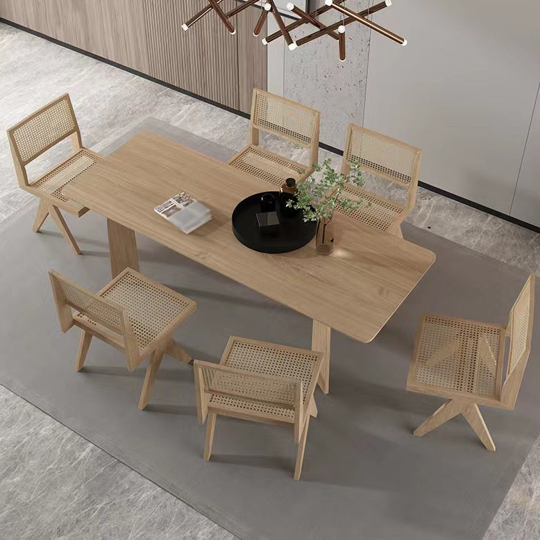 Modern Rectangle Dinette Set 1/2/4/5/6/7 Pieces Indoor Solid Wood Dining Table Set 7 Pieces: Table, 6 Chairs Clearhalo 'Dining Room Sets' 'Dining Tables & Seating' 'dining_room_set' 'furn' 'furn_dining_room_set' 'Furniture' 'Kitchen & Dining Furniture' 5338976