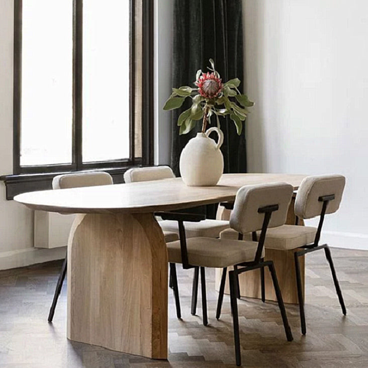 Tavolo da pranzo in stile contemporaneo ovale tavolo da dinette naturale in legno solido per cucina