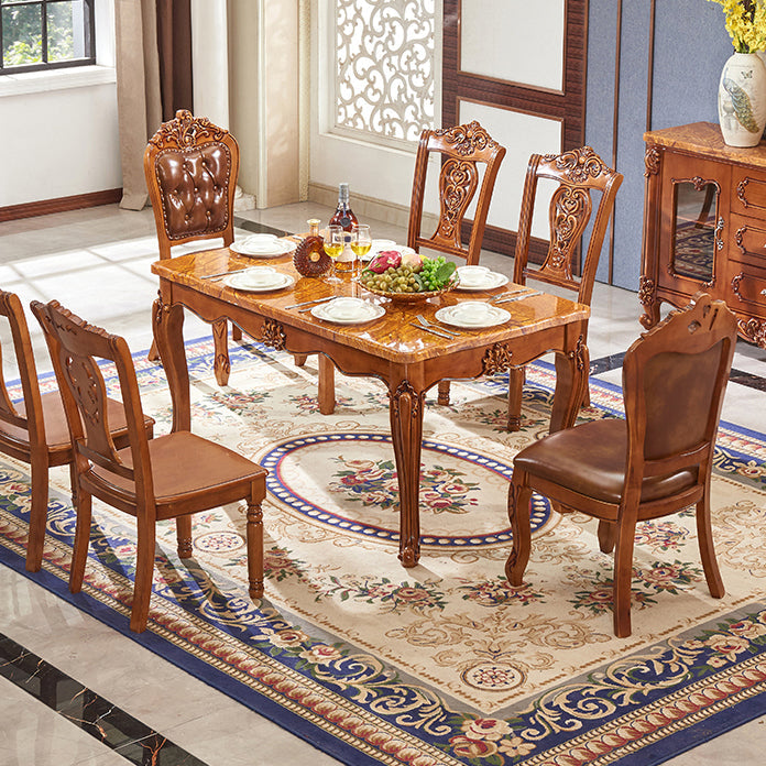 Rubberwood Victoriaanse rechthoekige eettafel Marmeren bovenste eettafel met 4 poten