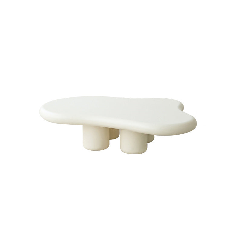 Nordic Wooden 4 Legs Coffee Table, Wooden Cloud Cocktail Table in White/Black/Beige