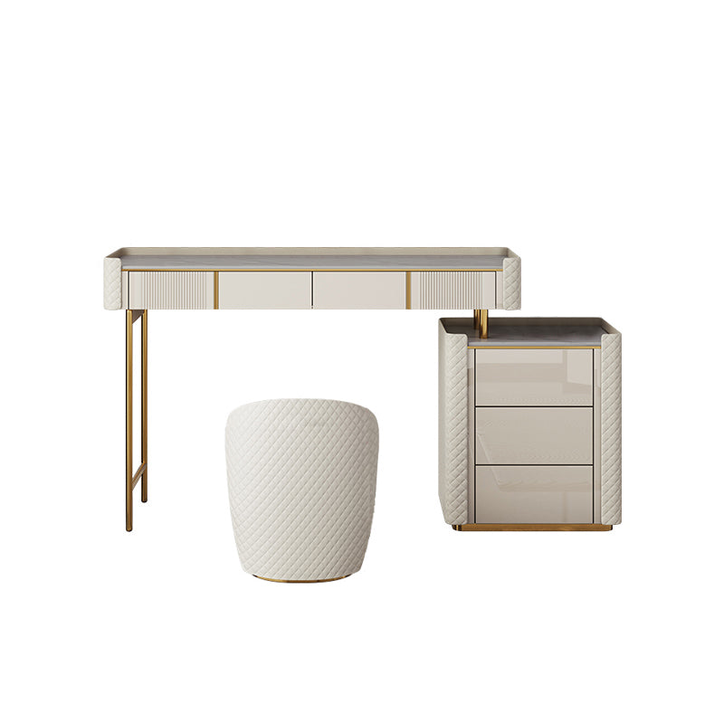 Glam Vanity, 5 cassetti di stoccaggio Makeup Vanity Set in Beige Finish