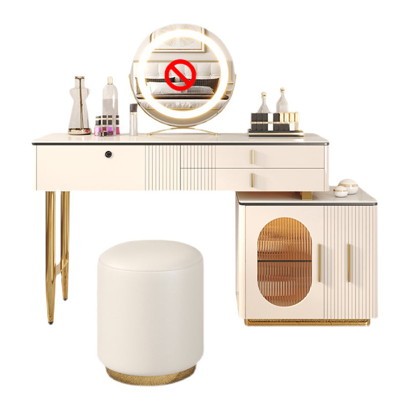 2/3 stuks ijdelheidsset, tafel met stenen top en 4 opbergladen, beige