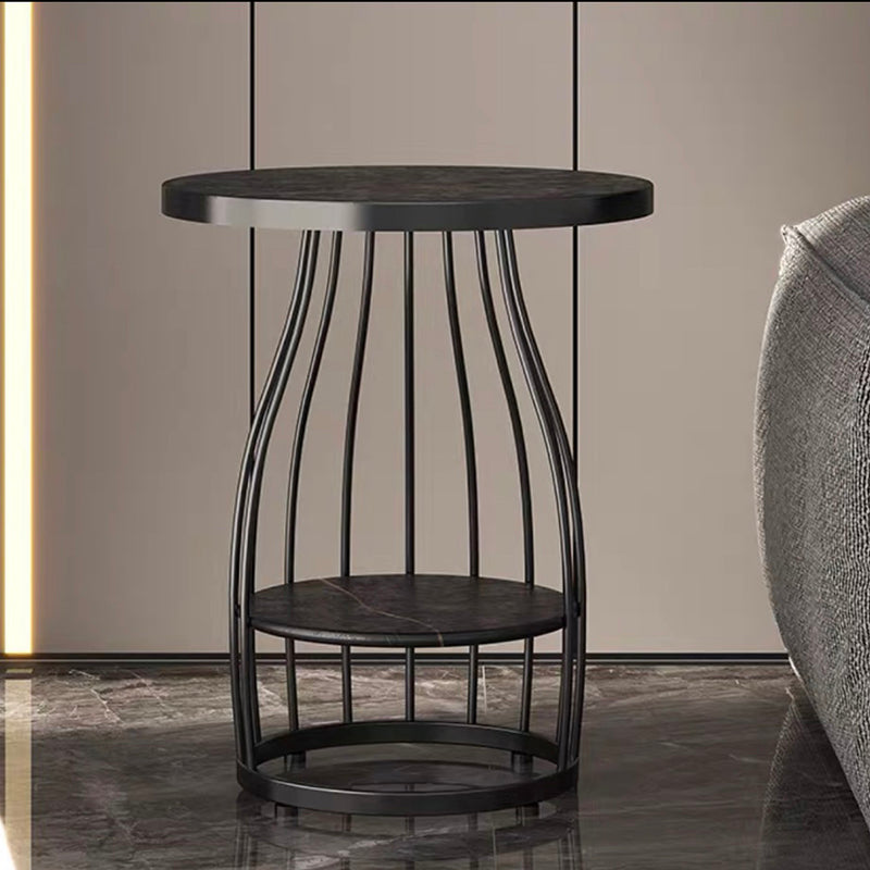 Modern Style Black/gold Metal Base Marble & SLATE Top Round Side Table Black Black Gold Clearhalo 'Coffee & Accent Tables' 'End & Side Tables' 'end_side_tables' 'furn' 'furn_end_side_tables' 'Furniture' 'Living Room Furniture' 5341604