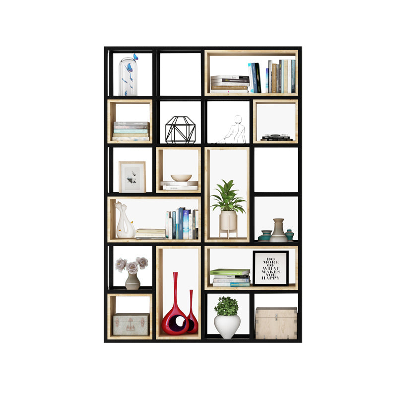 Estantería de estilo moderno marco de metal negro abiertamente estantería para la oficina en casa