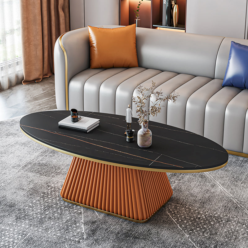 15.7 "Hall Pedestal de hierro Black/ White Oval Slate Top Mesa de café