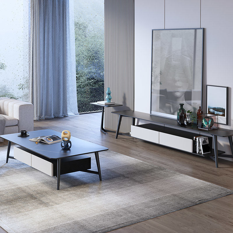 Modern Style Rock Slate Black Gold/white Gold/White Black with 2 Drawer Coffee Table