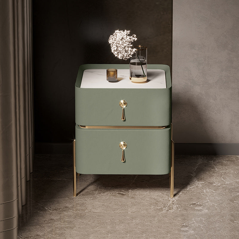 Leather Nightstand with 4 Legs Glam Night Table with Drawers 16"L x 16"W x 19"H Avocado Green Clearhalo 'Bedroom Furniture' 'furn' 'furn_night_stand' 'Furniture' 'night_stand' 'Nightstands' 5352074
