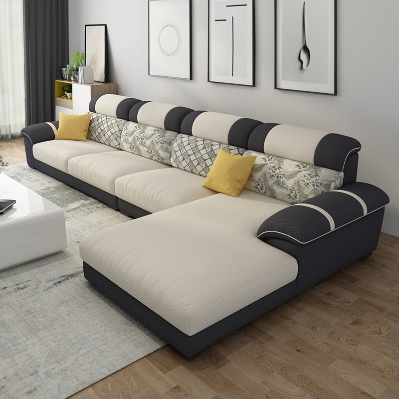 Cushion Back Contemporary Chaise Cotton 4-Seater Modular Sofa Cream Gray Clearhalo 'furn' 'furn_sectionals' 'Furniture' 'Living Room Furniture' 'Sectionals' 5352298