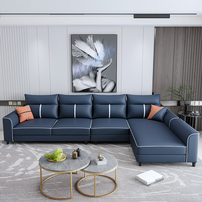 Square Arm Blue Removable Cushions Contemporary Stain-Resistant Sofa