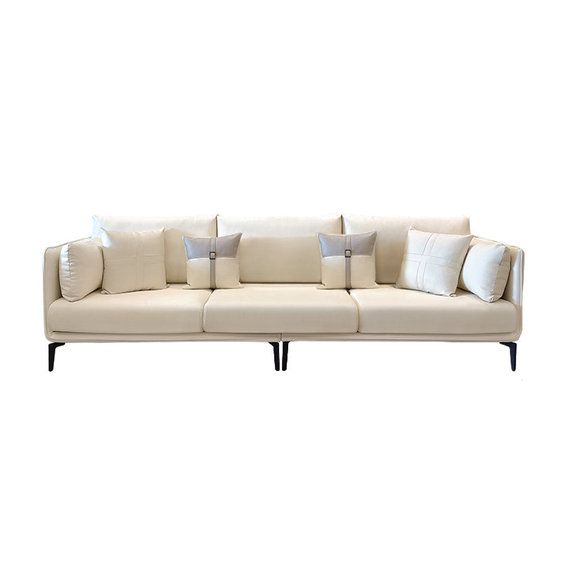 Stationary Stain Resistant Faux Leather Living Room Pillow Top Arm Modern Sofa 94.5"L x 35.5"W x 35.5"H Off-White Clearhalo 'furn' 'furn_sofas' 'Furniture' 'Living Room Furniture' 'Sofa' 'sofas' 5352651