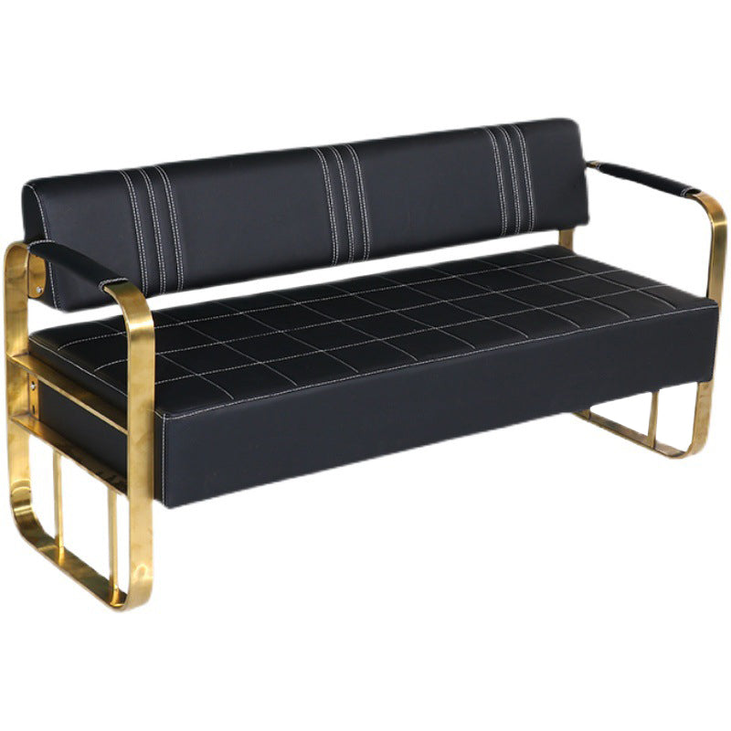 Faux Leather Square Arm Sofa with Tight Back 21.65" W 28.74" H 71"L x 22"W x 29"H Black Brass Gold Clearhalo 'furn' 'furn_sofas' 'Furniture' 'Living Room Furniture' 'Sofa' 'sofas' 5352927