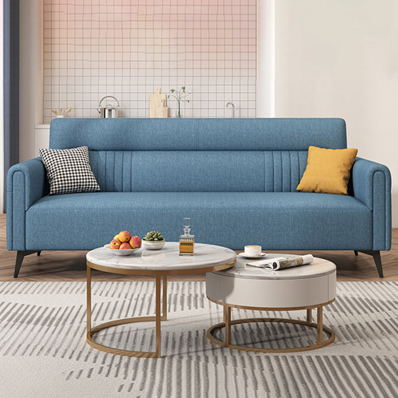 Sewn Pillow Back Square Arm Cotton Blend and Faux Leather Settee Couch