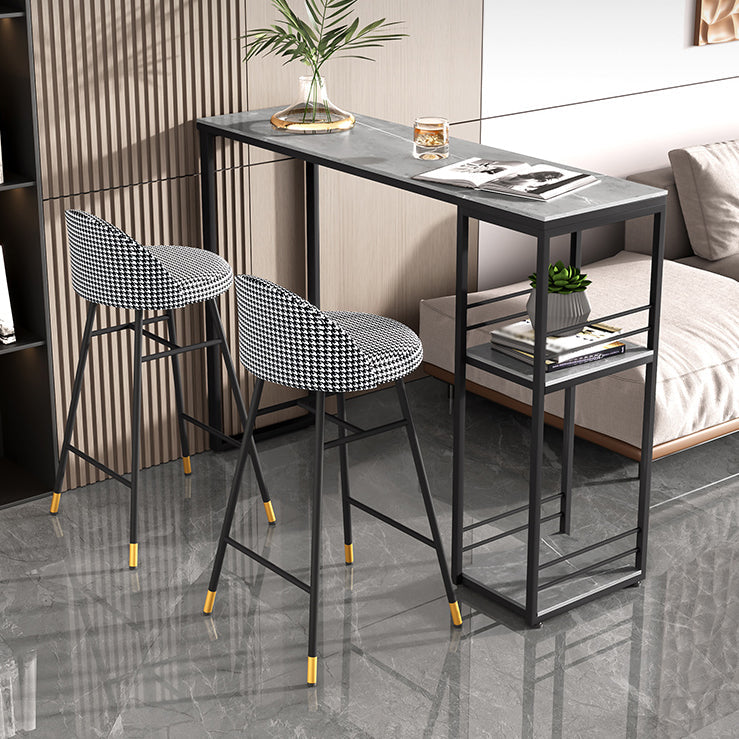 Industrial Stone Bar Dining Table Rectangle Bar Dining Table with Sled Base 55.1"L x 15.7"W x 41.3"H Gray Without Chairs Clearhalo 'Bar Furniture' 'Bar Tables' 'bar_tables' 'furn' 'furn_bar_tables' 'Furniture' 'Kitchen & Dining Furniture' 5356224