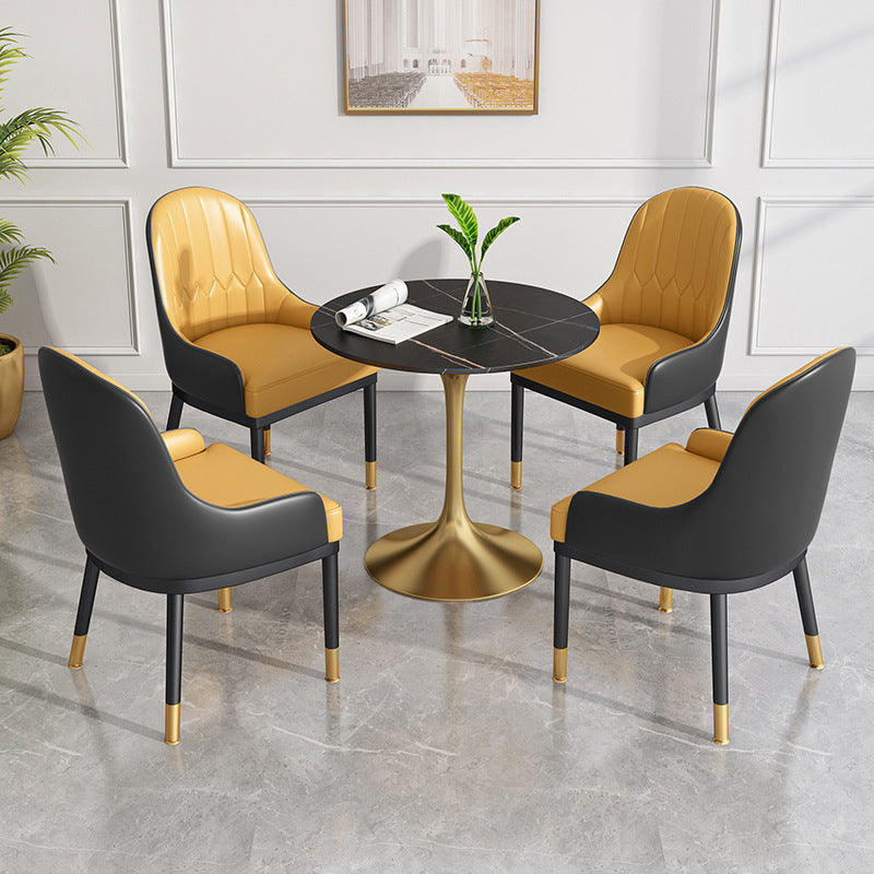Metal Traditional Luxury Round Dining Table Sintered Stone Table with Tulip Base Black 31.5"L x 31.5"W x 29.5"H Without Chairs Clearhalo 'Dining Tables & Seating' 'Dining Tables' 'dining_table' 'furn' 'furn_dining_table' 'Furniture' 'Kitchen & Dining Furniture' 5357428